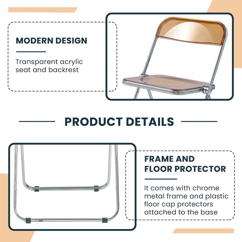 Lawrence Acrylic Folding Chair With Metal Frame. Picture 5