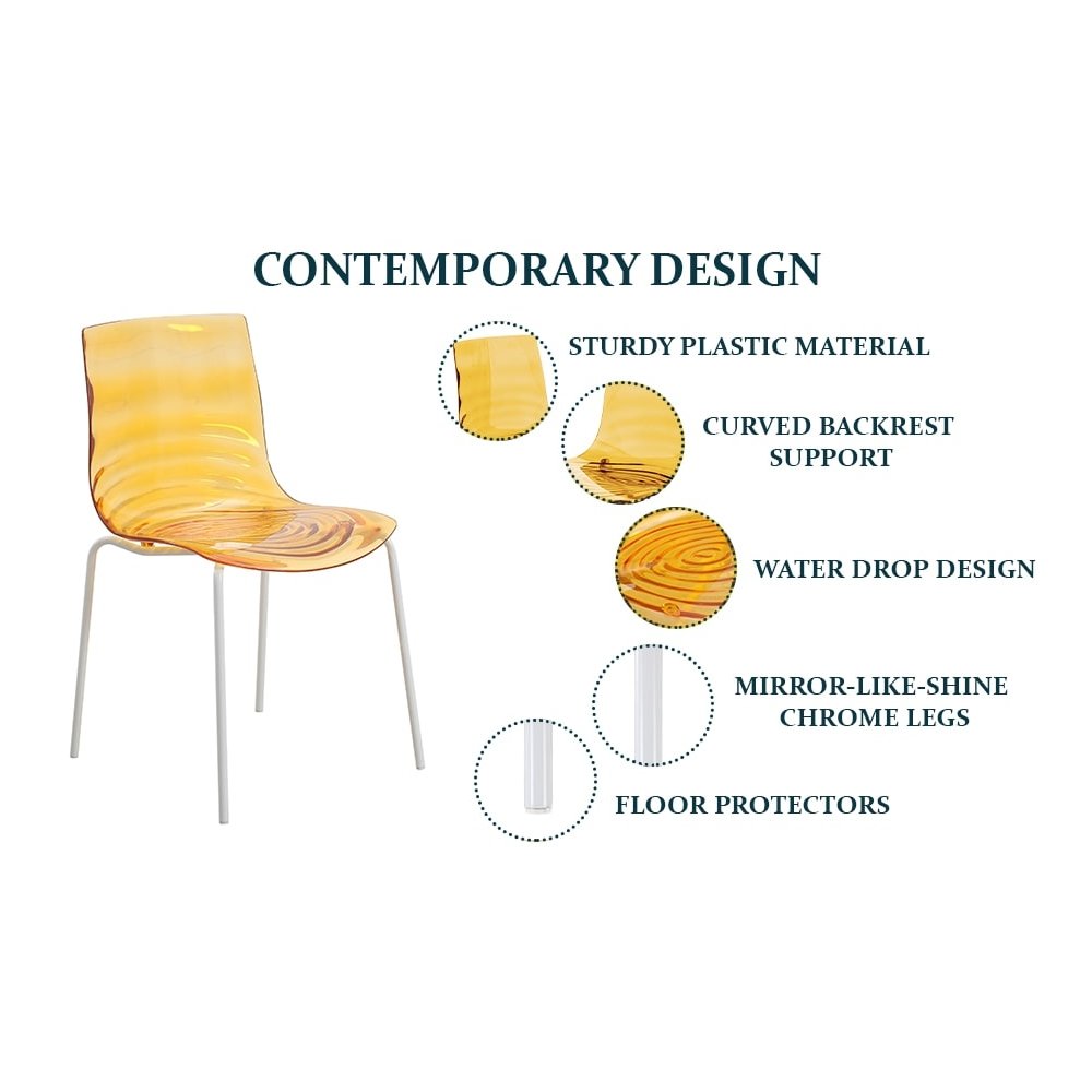 Astor Water Ripple Design Dining Chair in White Base Orange Seat Set of 2. Picture 4