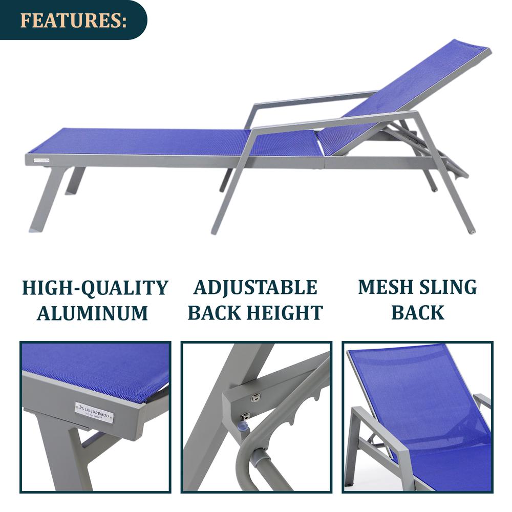 Grey Aluminum Outdoor Patio Chaise Lounge Chair With Arms. Picture 25