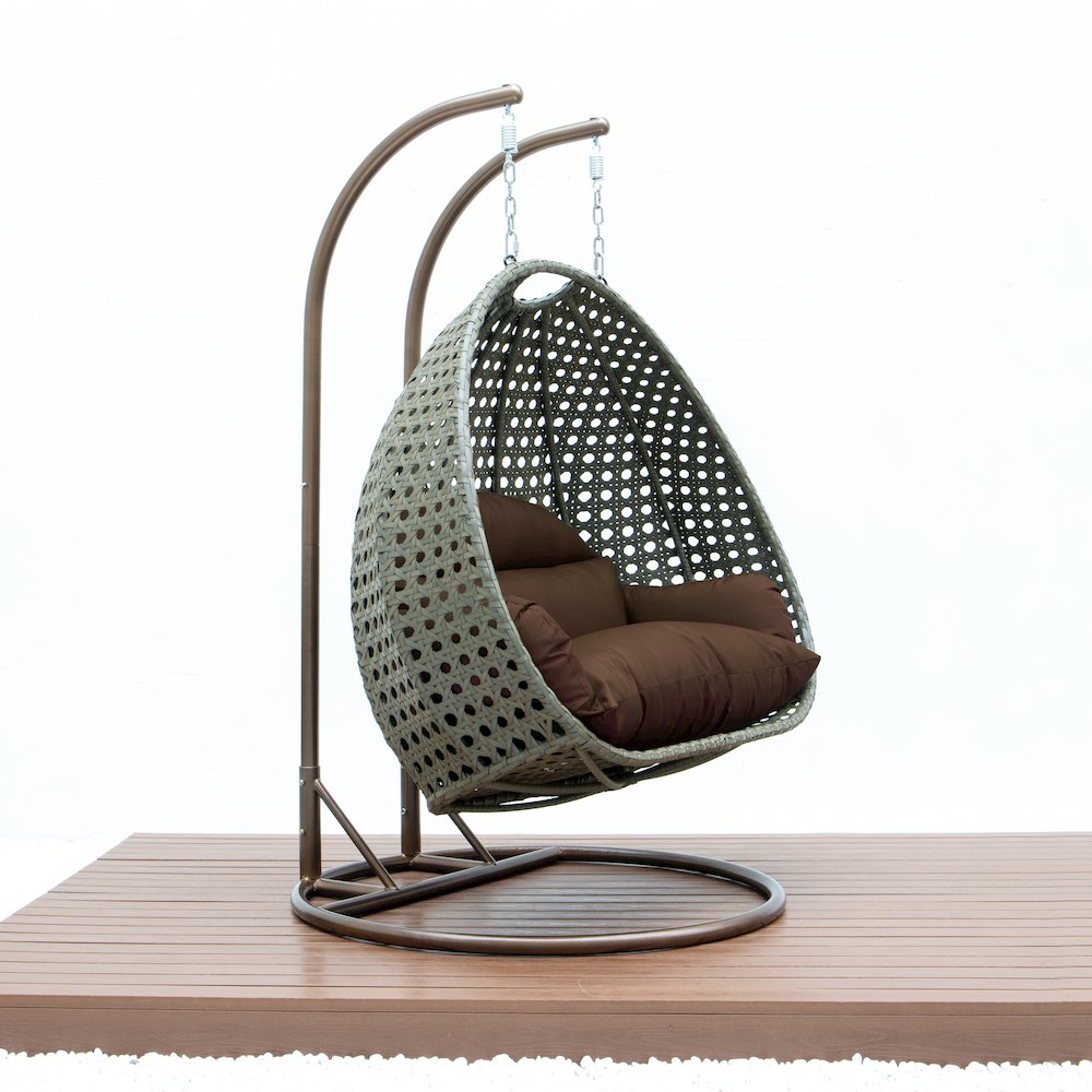 Beige Wicker Hanging 2 person Egg Swing Chair. Picture 6