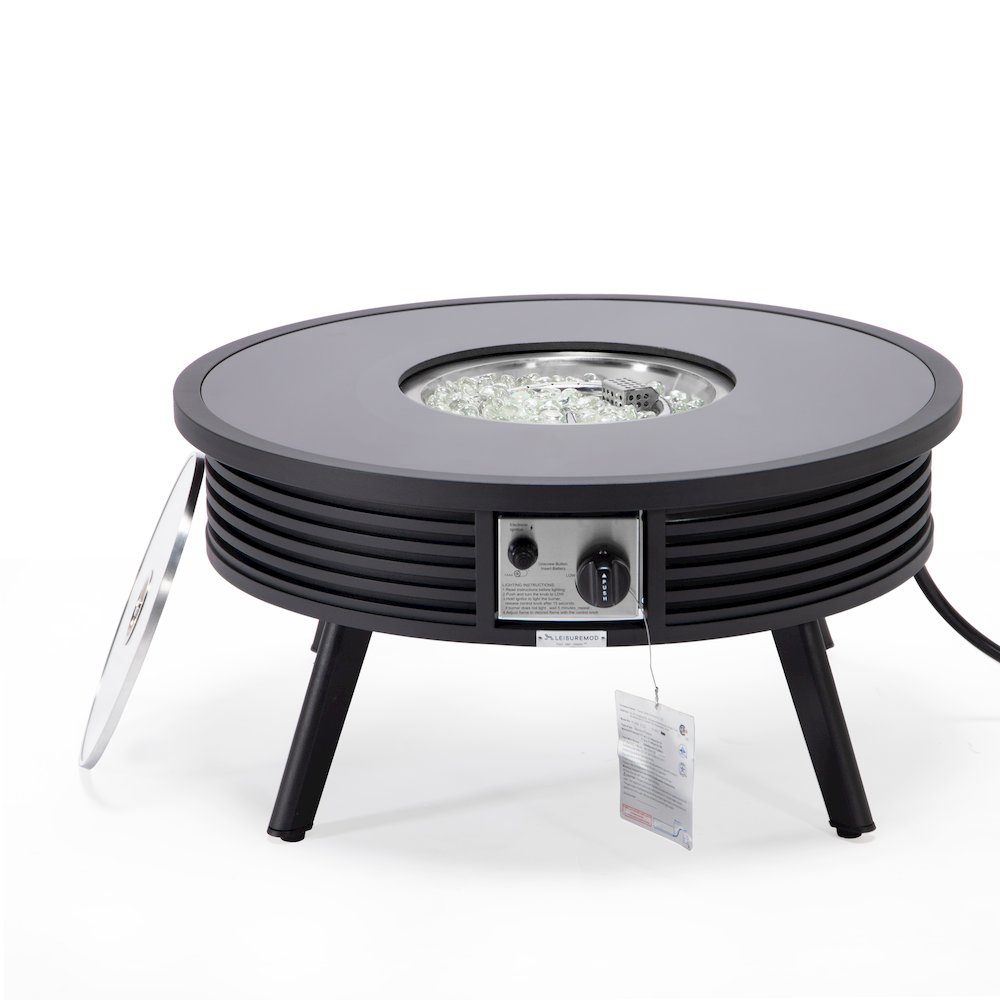 Walbrooke Outdoor Patio Aluminum Round Slats Design Fire Pit Side Table. Picture 5