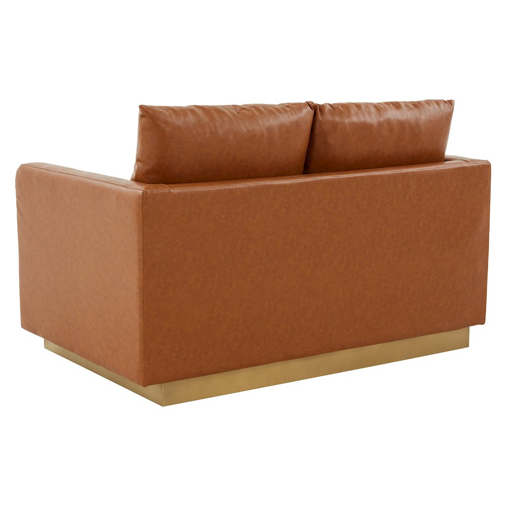Nervo Modern Mid-Century Upholstered Leather Loveseat with Gold Frame. Picture 7