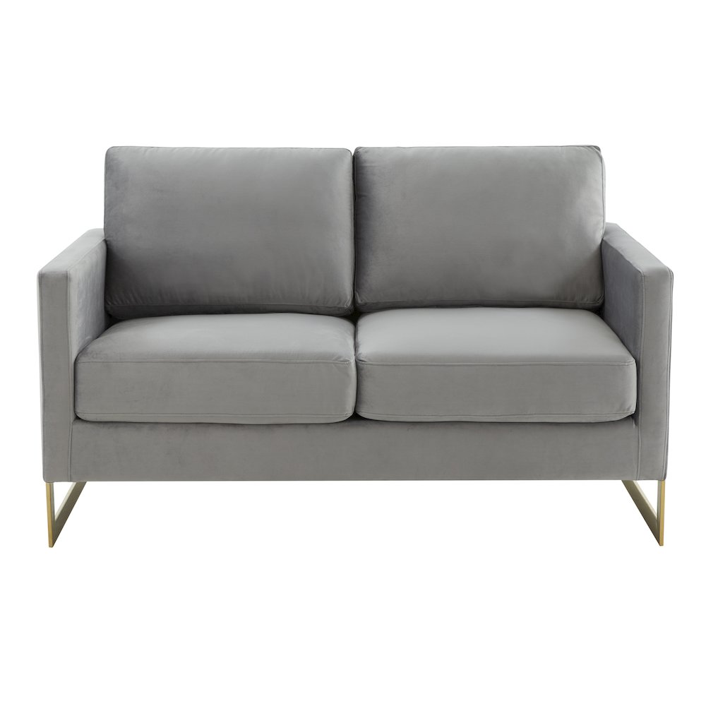 Lincoln Modern Mid-Century Upholstered Velvet Loveseat with Gold Frame. Picture 5