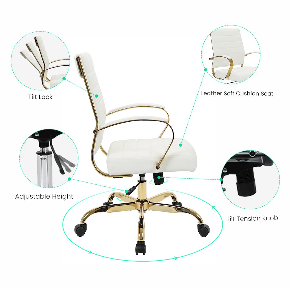 Benmar Home Leather Office Chair With Gold Frame. Picture 2