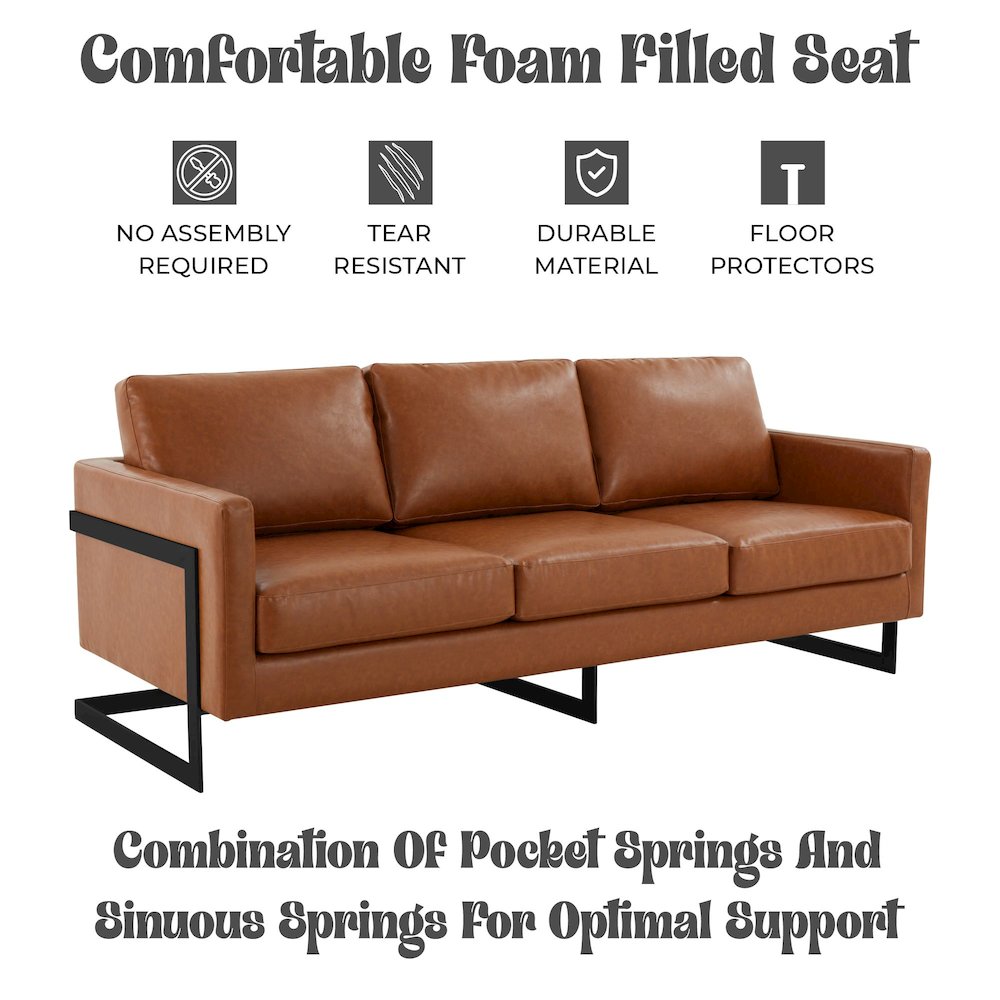 Lincoln Brown Leather Sofa With Black Frame. Picture 3