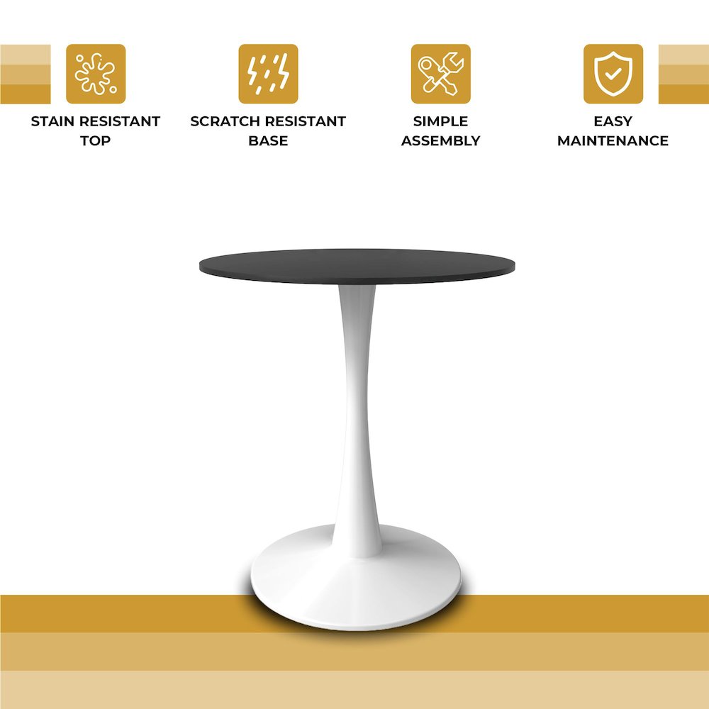 Leisyremod Bristol 27" Round Dining Table White base with Black top. Picture 12