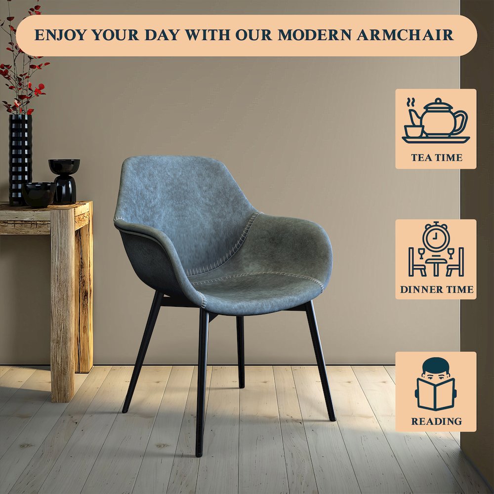 Markley Modern Leather Dining Arm Chair With Metal Legs Set of 2. Picture 6