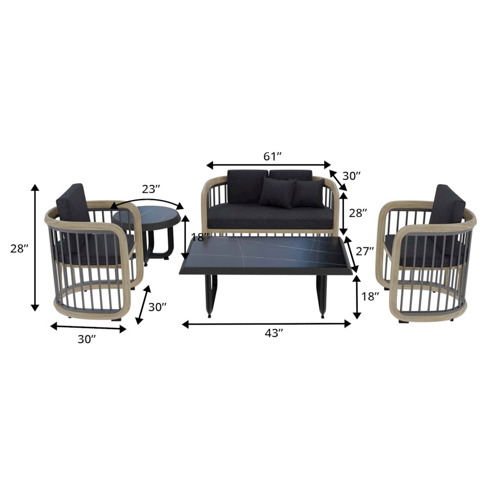 Klyra 5-Piece Aluminum Conversation Set with 2 accent chair in Grey. Picture 13