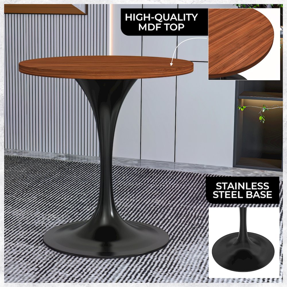 Verve Collection 27 Round Dining Table, Black Base with Cognac Brown MDF Top. Picture 4