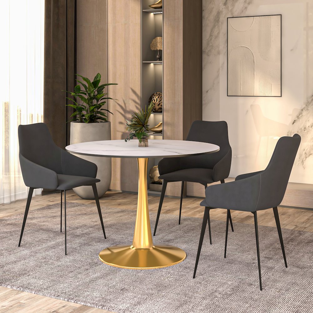 Bristol 40" round dining table Gold Base With White Top. Picture 6