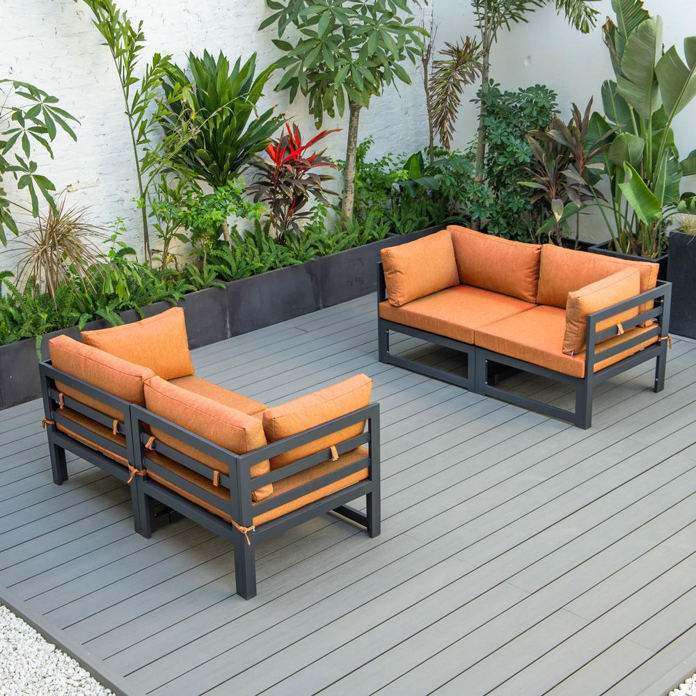LeisureMod Chelsea 4-Piece Sectional Loveseat Set with Cushions, Orange. Picture 1