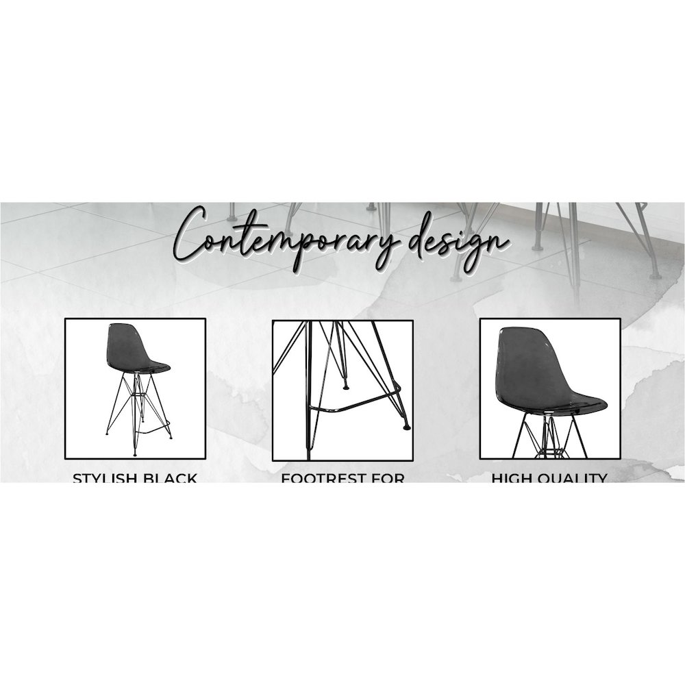 Modern Acrylic Bar stool Cresco Collection Black Base with Trans Black seat. Picture 36