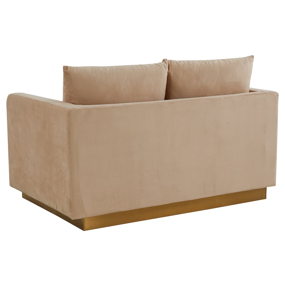 Nervo Modern Mid-Century Upholstered Velvet Loveseat with Gold Frame. Picture 7