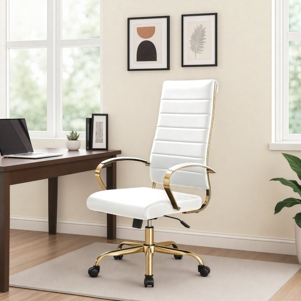 Benmar High-Back Leather Office Chair With Gold Frame. Picture 14