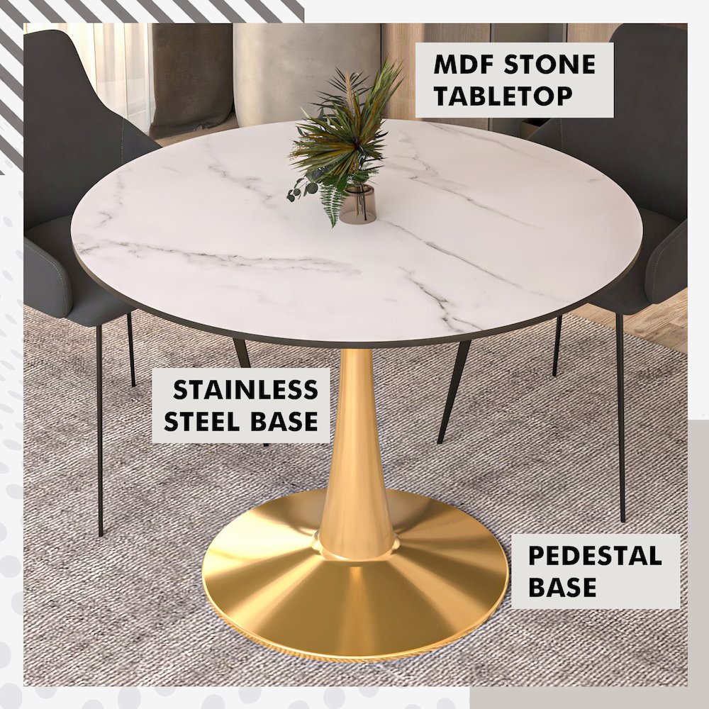 Bristol 40" round dining table Gold base with marbled MDF top. Picture 12