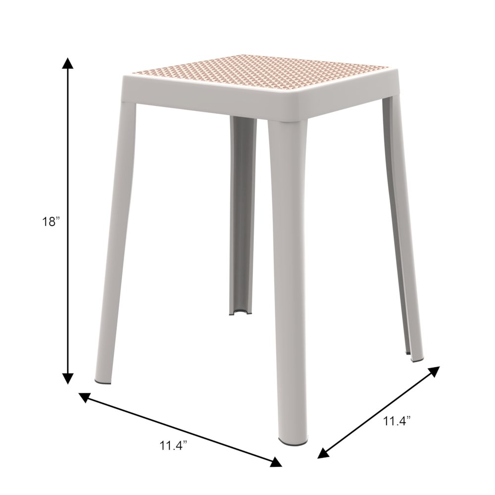 Tresse Series Stackable Poly Stool With Wicker Top 12 in White. Picture 16