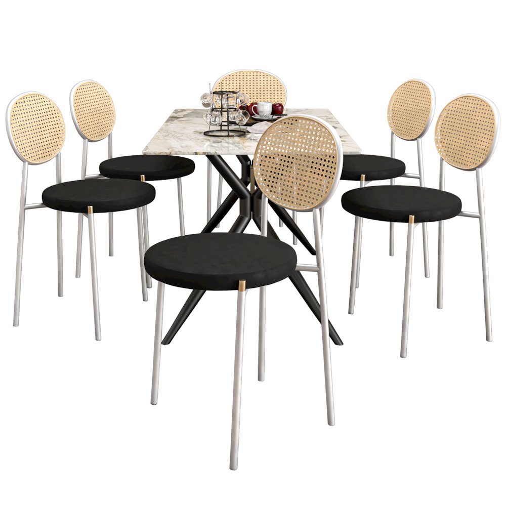 7-Piece Dining Set Rectangular Sintered Stone Dining Table. Picture 1