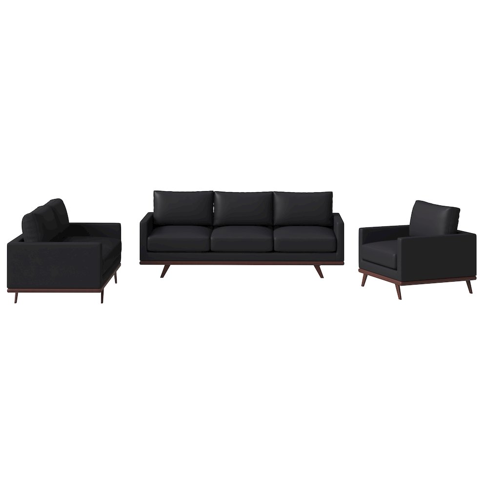 Chester 3-Piece Leather Living Room Sofa Set with Birch Wood Base Black. Picture 2
