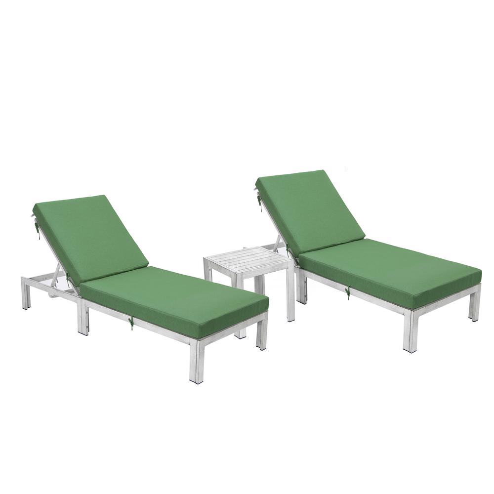 Outdoor Weathered Grey Chaise Lounge Chair Set of 2 With Side Table & Cushions. Picture 1