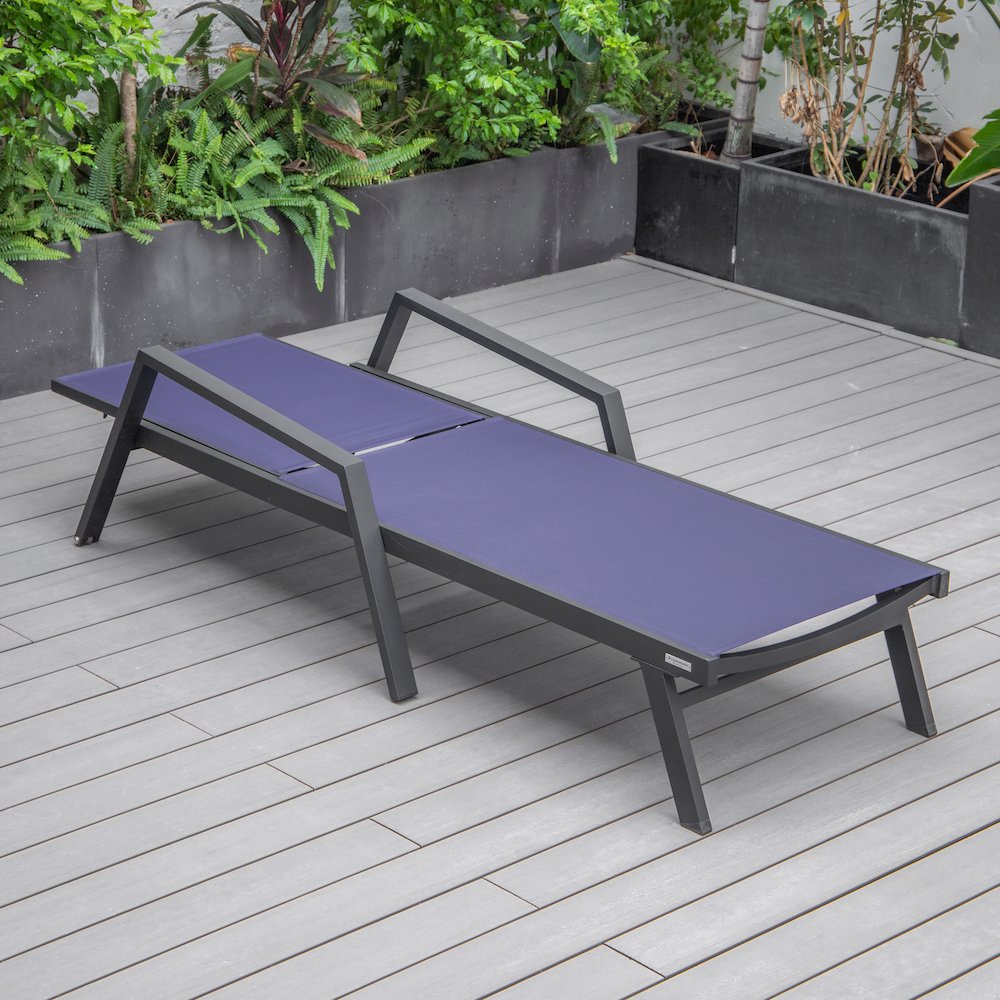 Marlin Patio Chaise Lounge Chair With Armrests in Black Aluminum Frame. Picture 9