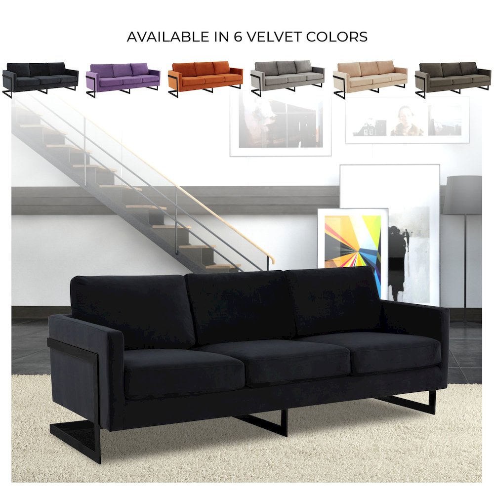 Lincoln Black Velvet Sofa With Black Frame. Picture 4