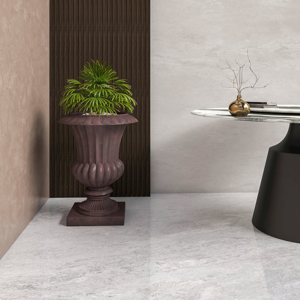 Lotus Series Poly Stone Planter in Brown, 20 Dia, 28 High. Picture 9