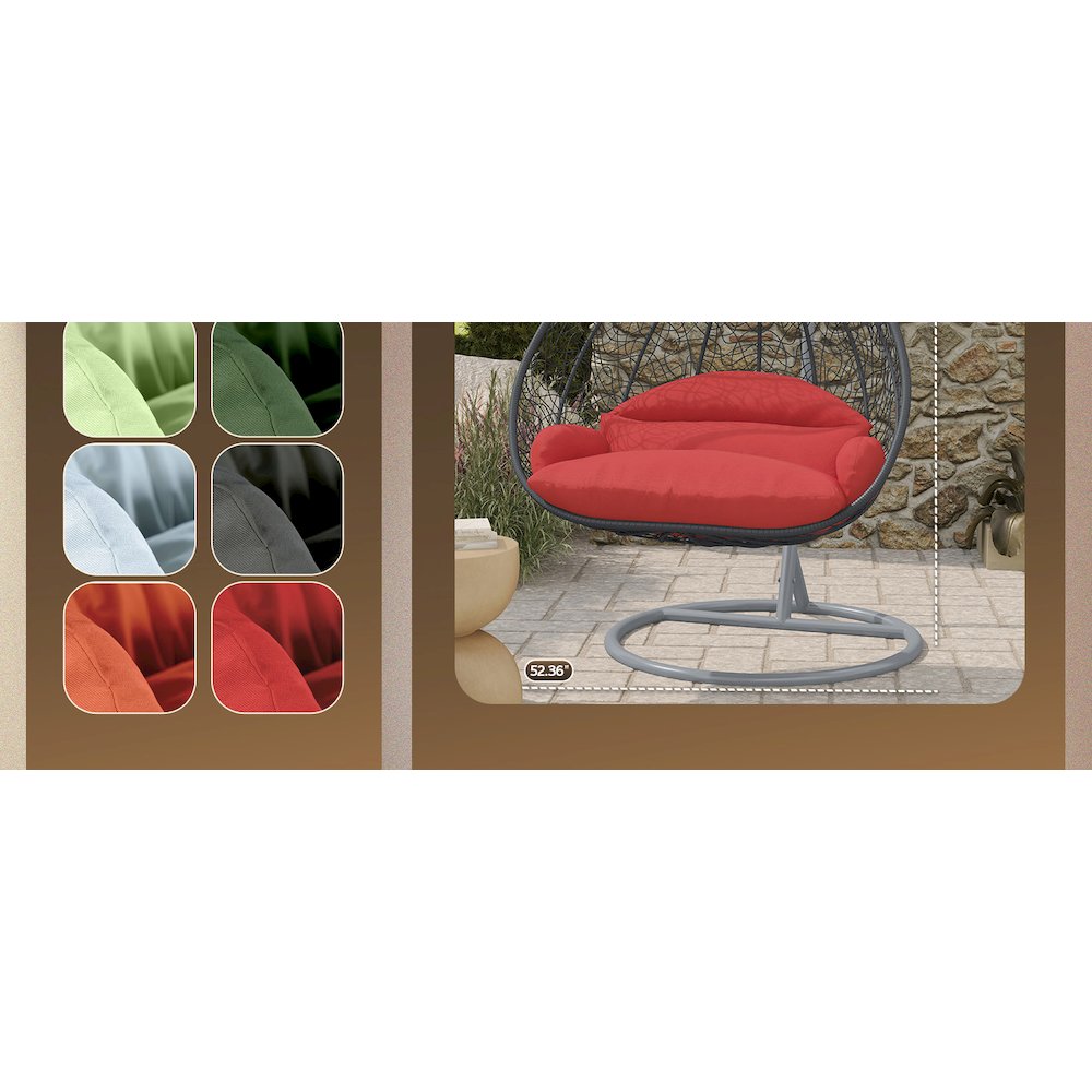 Recluse Collection Modern Outdoor Swing Chair Grey Frame with ES57 Red Cushion. Picture 19