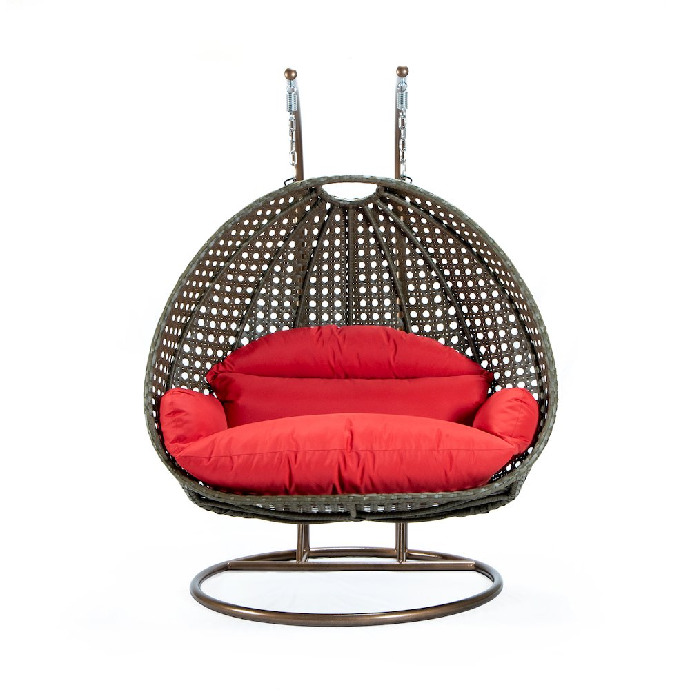 Beige Wicker Hanging 2 person Egg Swing Chair. Picture 4