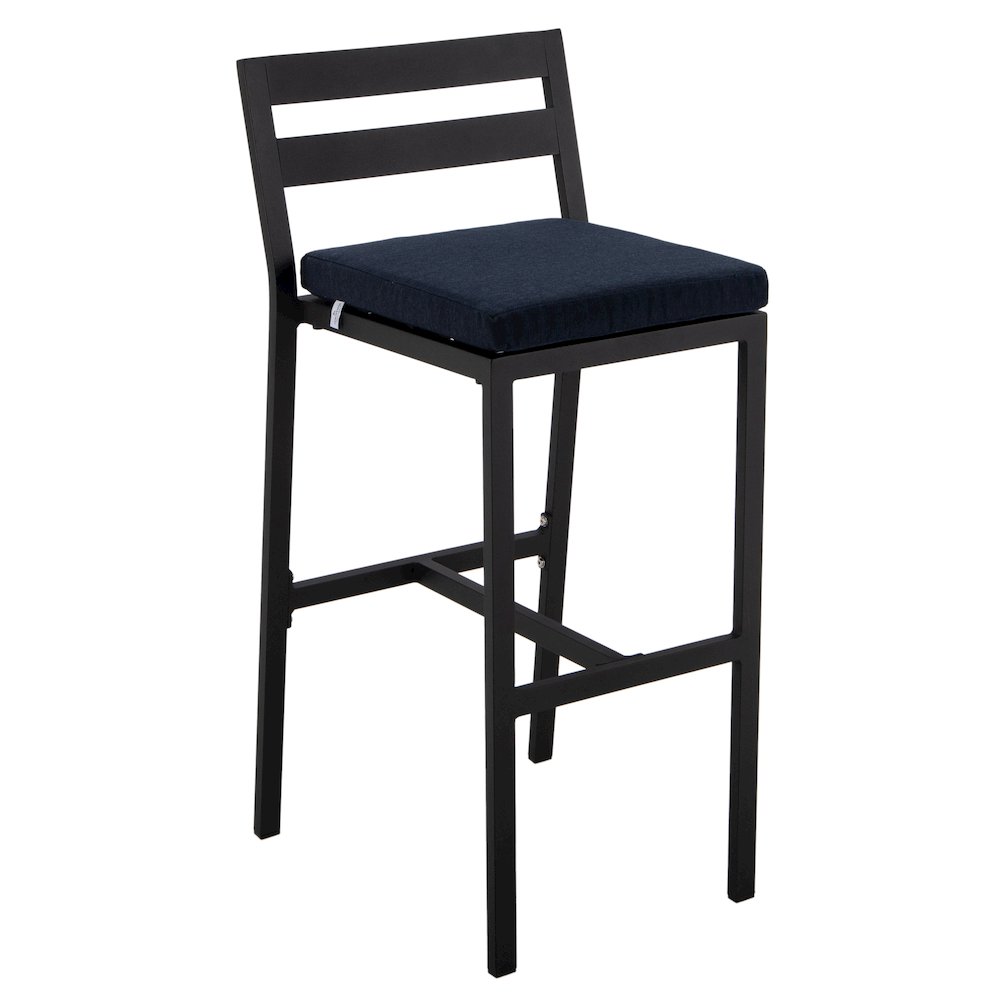 Chelsea Collection Modern Aluminum Chair in black with Blue Cushions - Set of 2. Picture 2