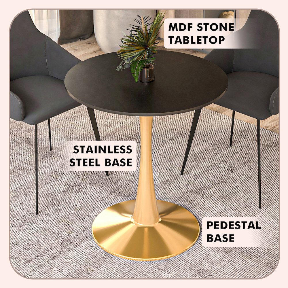 Bristol 24" round dining table Gold Base With Black Top. Picture 18