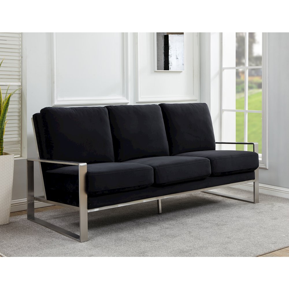 Jefferson Contemporary Modern Design Velvet Sofa With Silver Frame. Picture 2