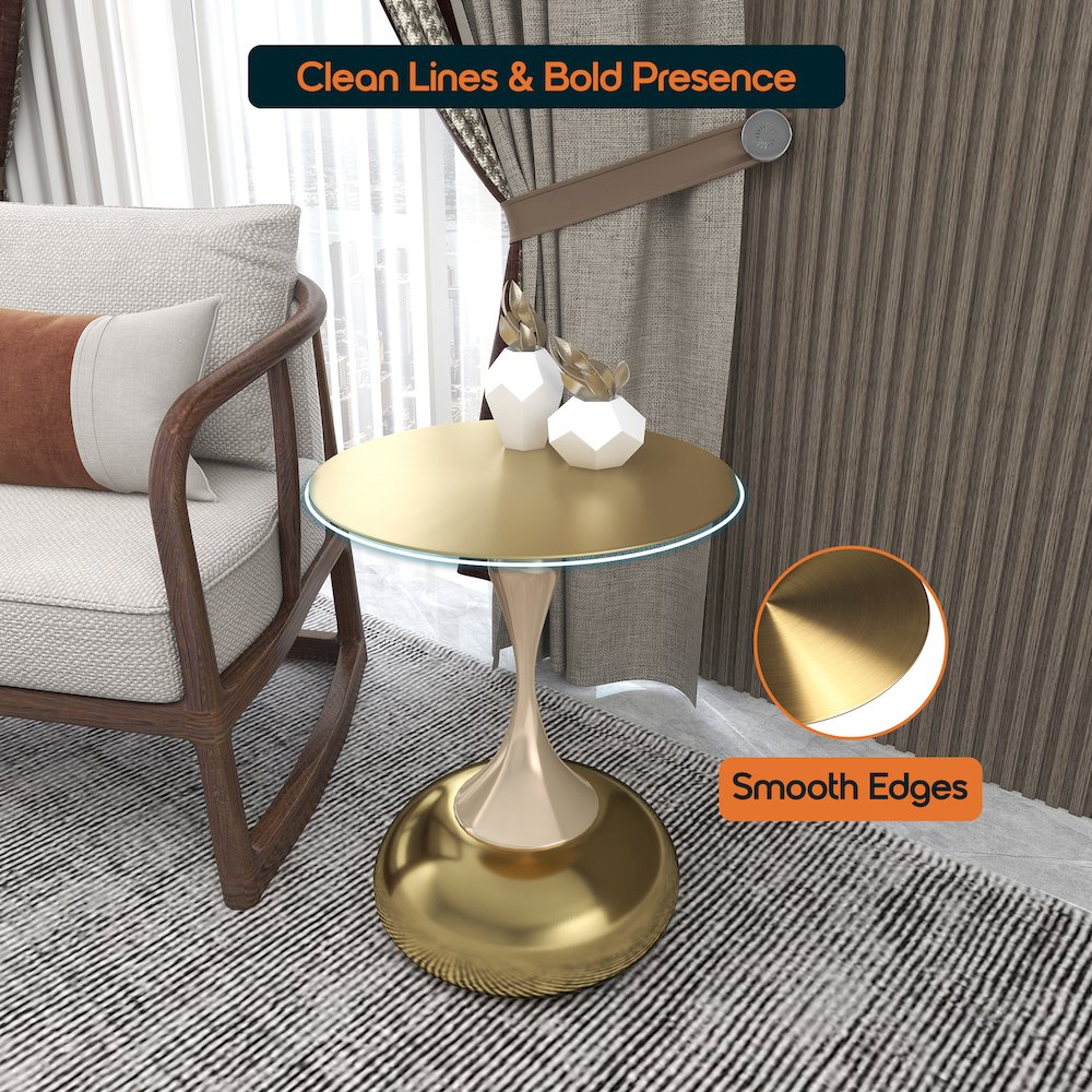 Savoy Collection Modern End Table In Gold. Picture 7