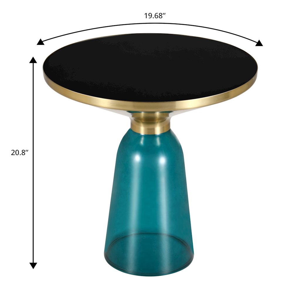 Tully Collection Glass side Table Blue glass, Gold Rim with Black Glass top. Picture 17