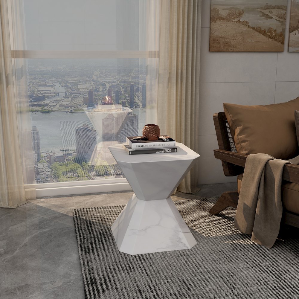 Azure Collection Fiberglass Outdoor Side Table in Marble White. Picture 10