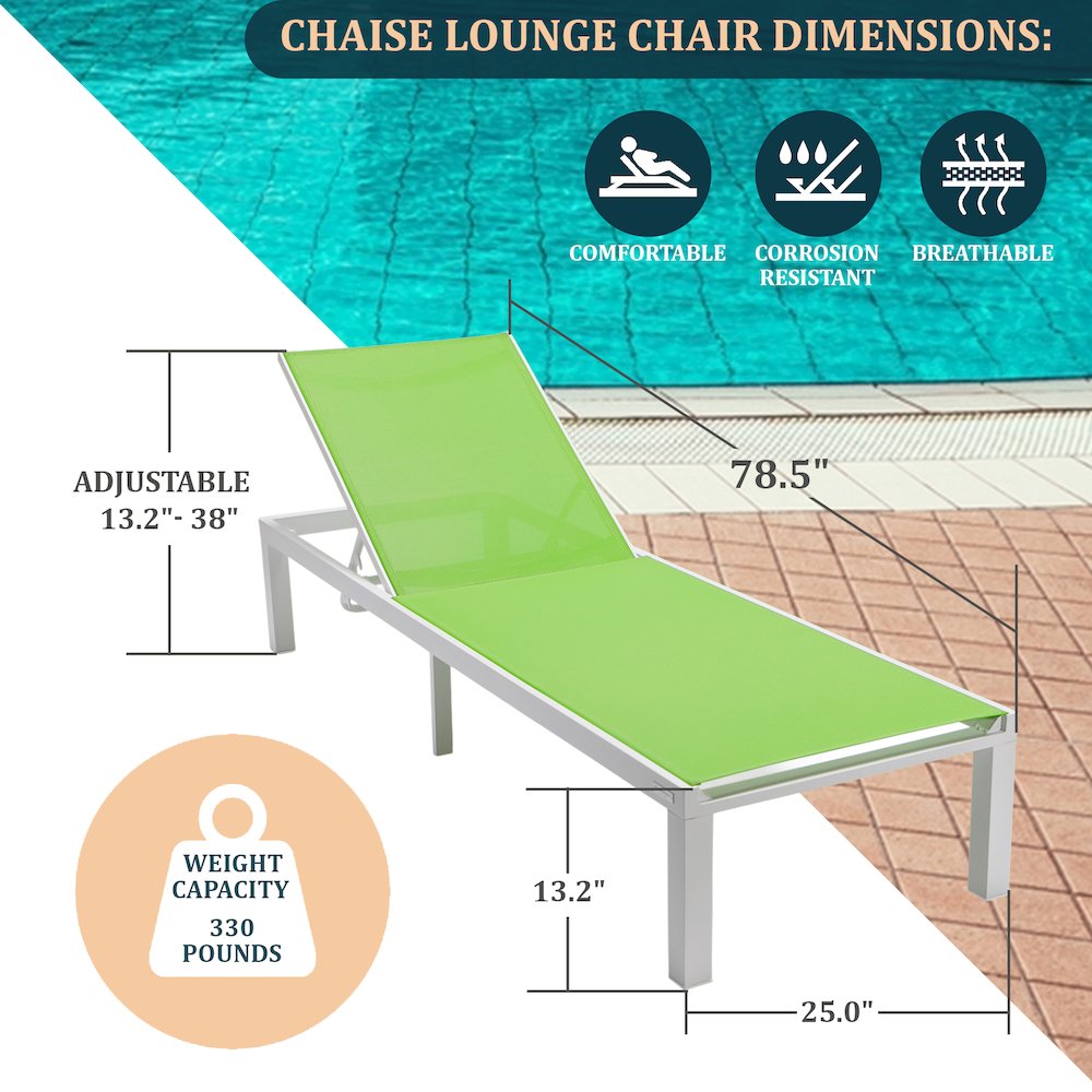 Marlin Modern White Aluminum Outdoor Patio Chaise Lounge Chair. Picture 4