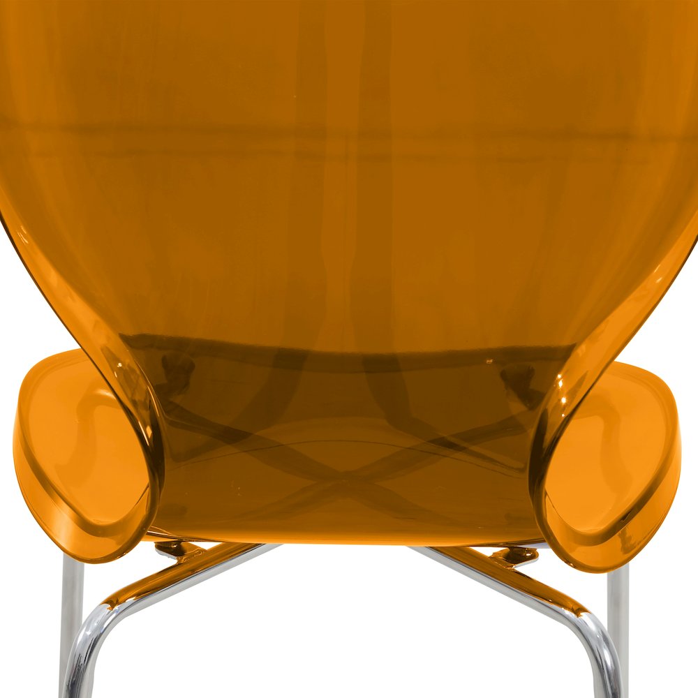 Oyster Acrylic Barstool with Steel Frame in Chrome Finish in Transparent Orange. Picture 11
