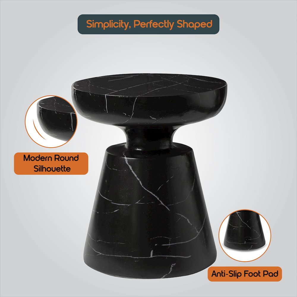 Isle Collection Fiberglass Outdoor Side Table in Marbled Black. Picture 7