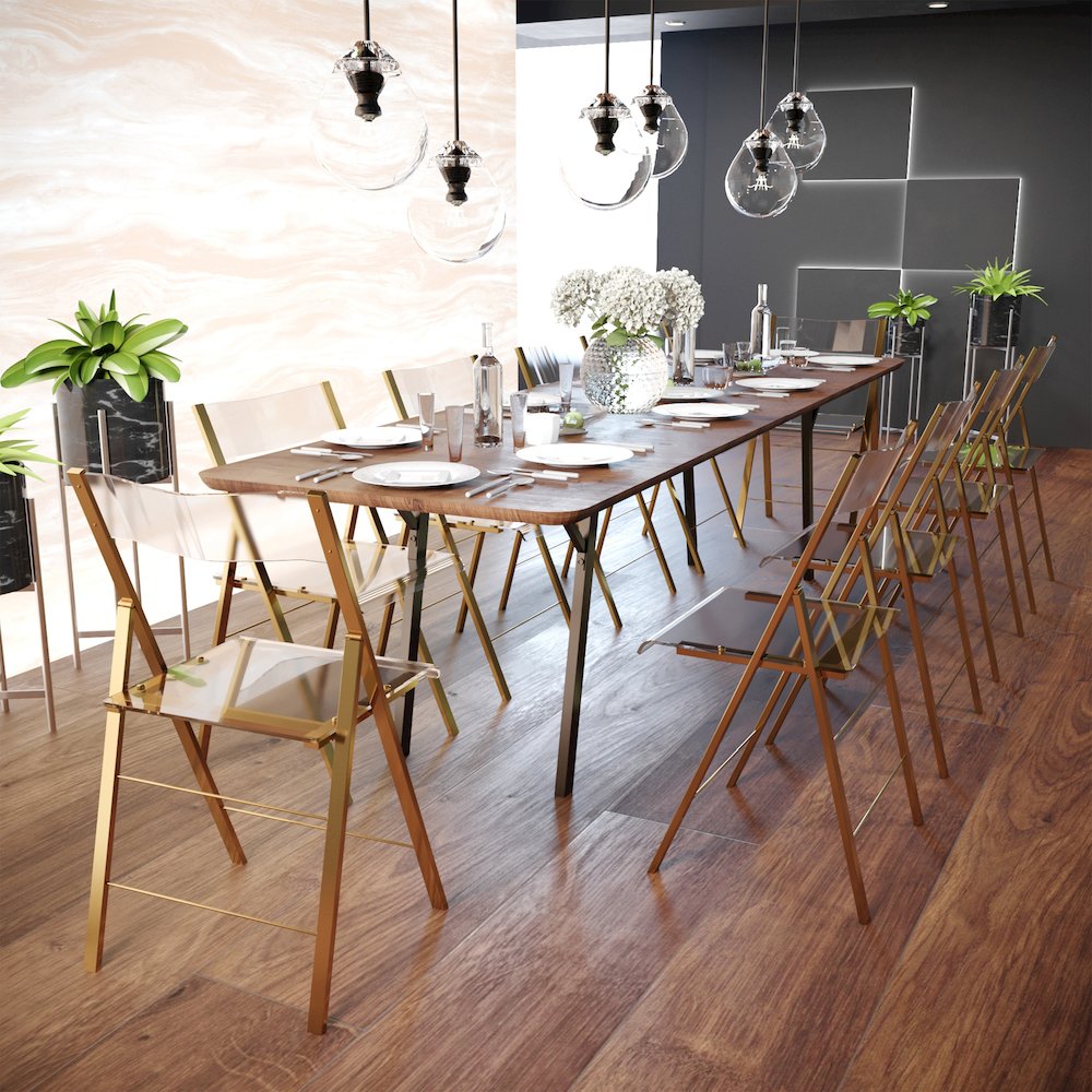Menno Modern Acrylic Gold Base Folding Chair, Set of 2. Picture 2