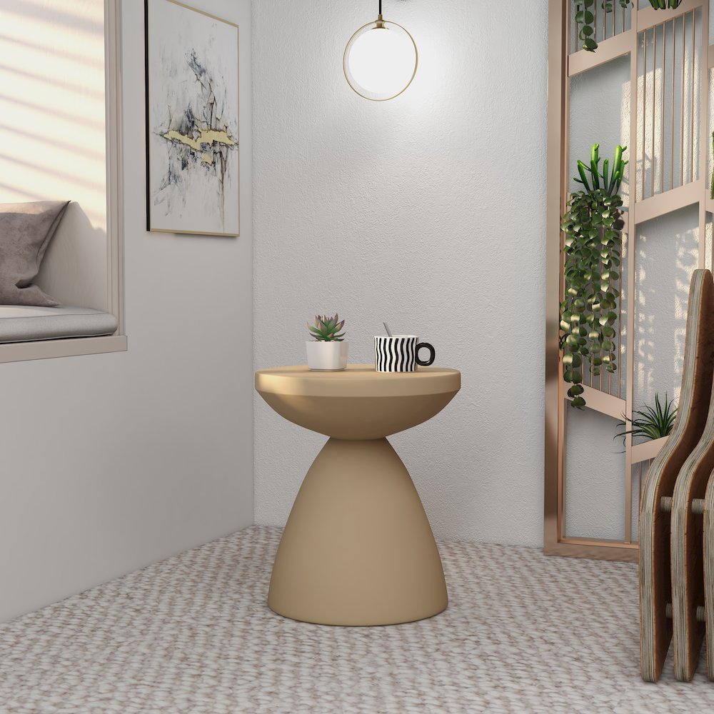 Dune Collection Fiberglass Outdoor Side Table in Beige. Picture 2