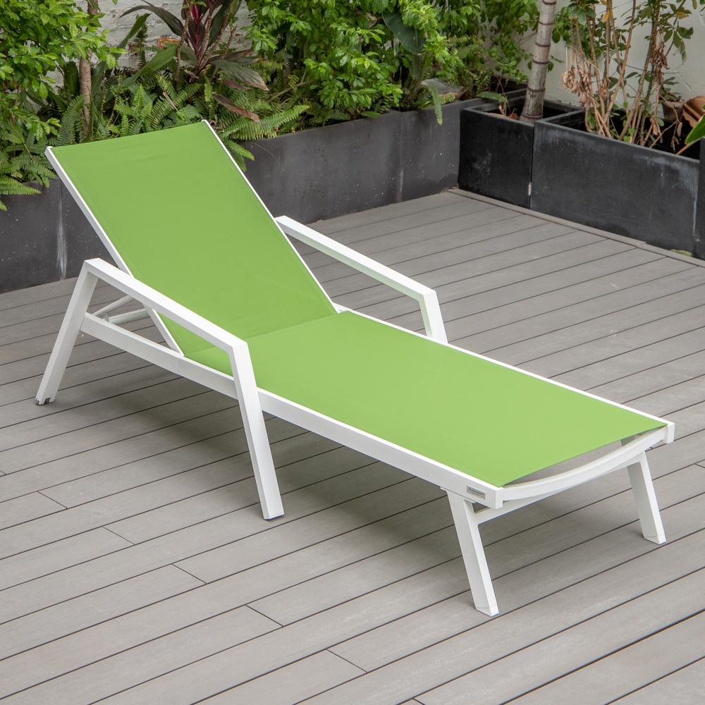 Marlin Patio Chaise Lounge Chair With Armrests in White Aluminum Frame. Picture 4