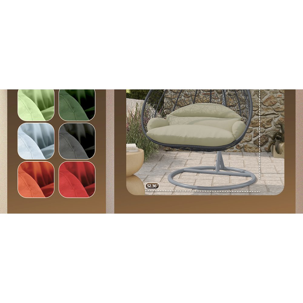 Recluse Collection Modern Outdoor Swing Chair Grey Frame with ES57 Taupe Cushion. Picture 19