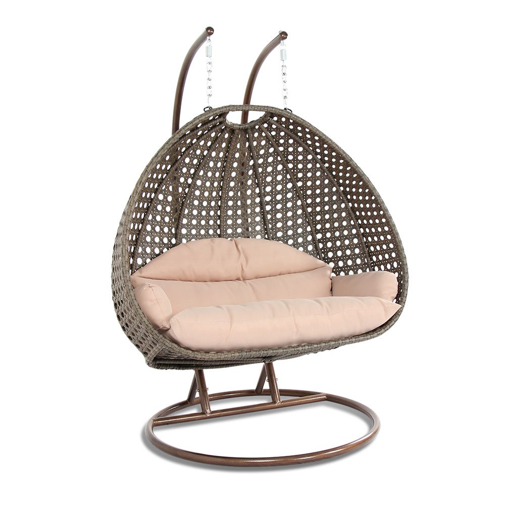 Beige Wicker Hanging 2 person Egg Swing Chair. Picture 1