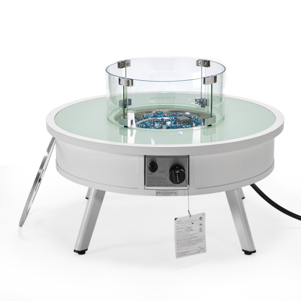 Walbrooke Outdoor Patio Aluminum Round Fire Pit Side Table. Picture 2
