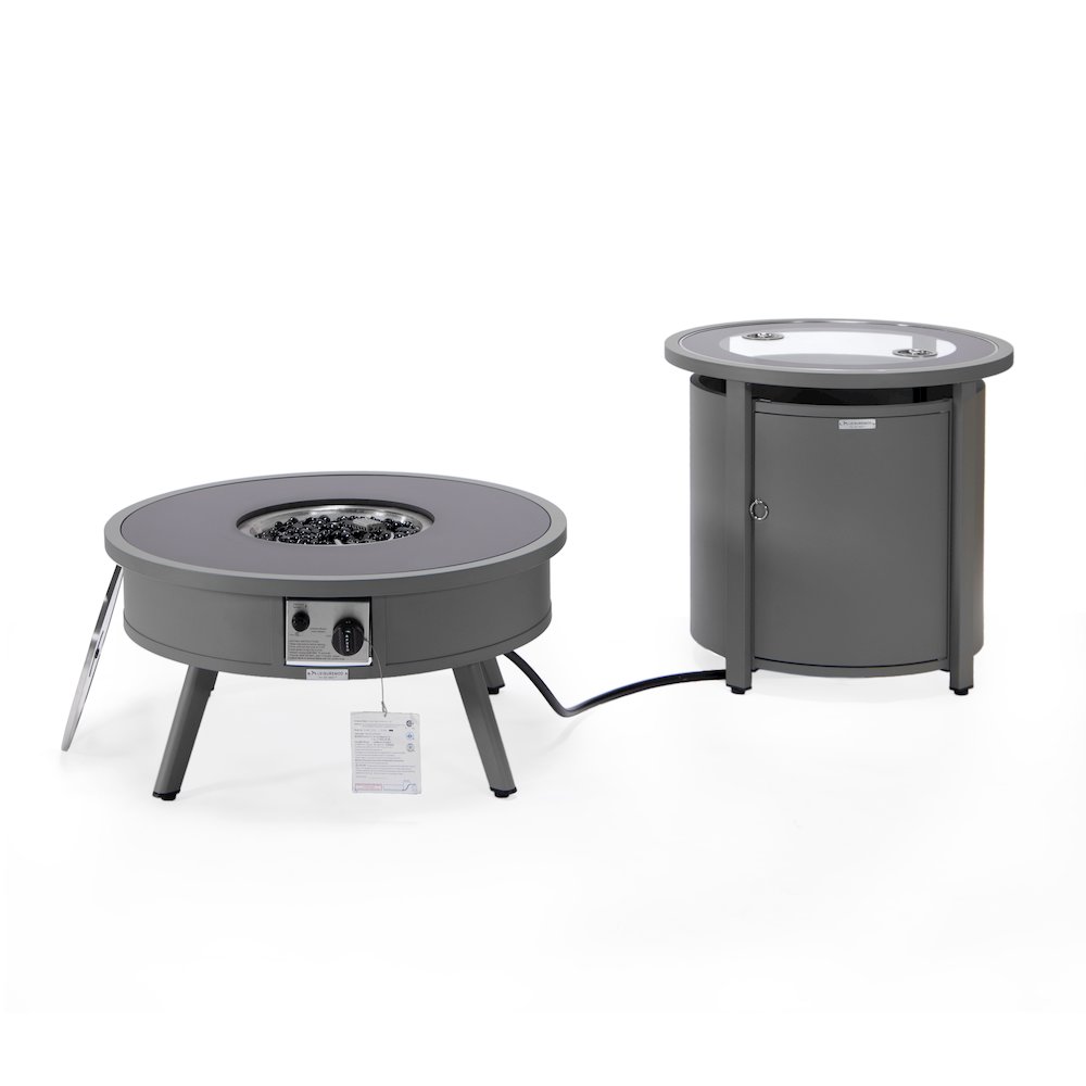 Walbrooke Patio Round Fire Pit and Tank Holder in Grey. Picture 3