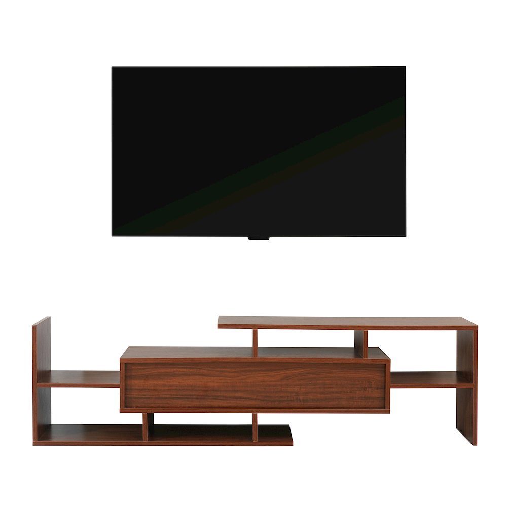 Surrey Modern TV Stand with MDF Shelves and Bookcase in Walnut. Picture 14