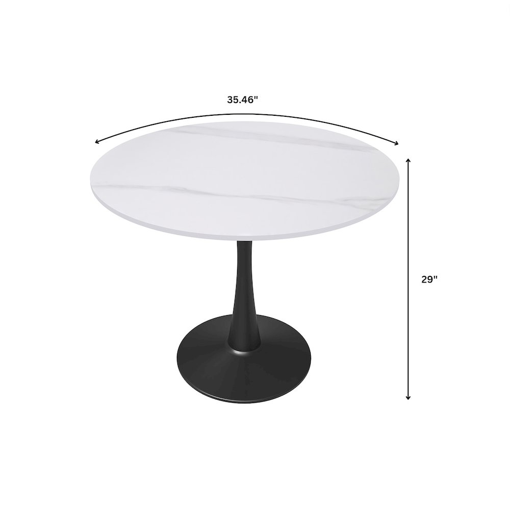 Bristol 35" round dining table Black base with White Sintered stone Top. Picture 13