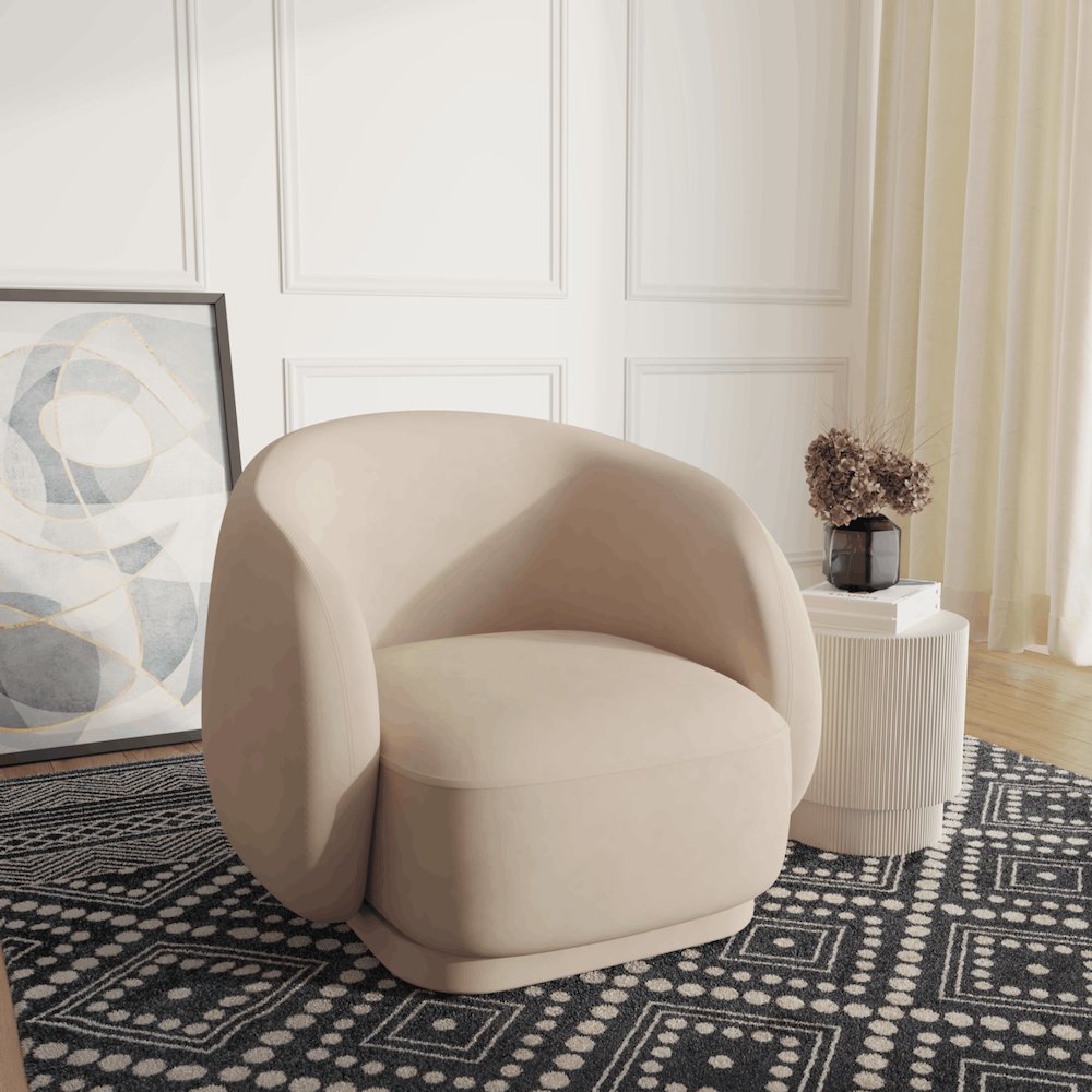 Faze Collection Modern Single Seater Sofa in Beige Velvet. Picture 6