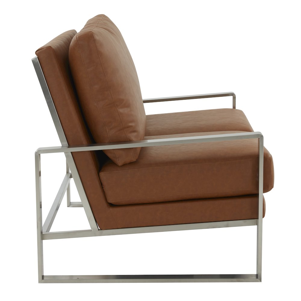 Jefferson Contemporary Modern Faux Leather Loveseat With Silver Frame. Picture 4