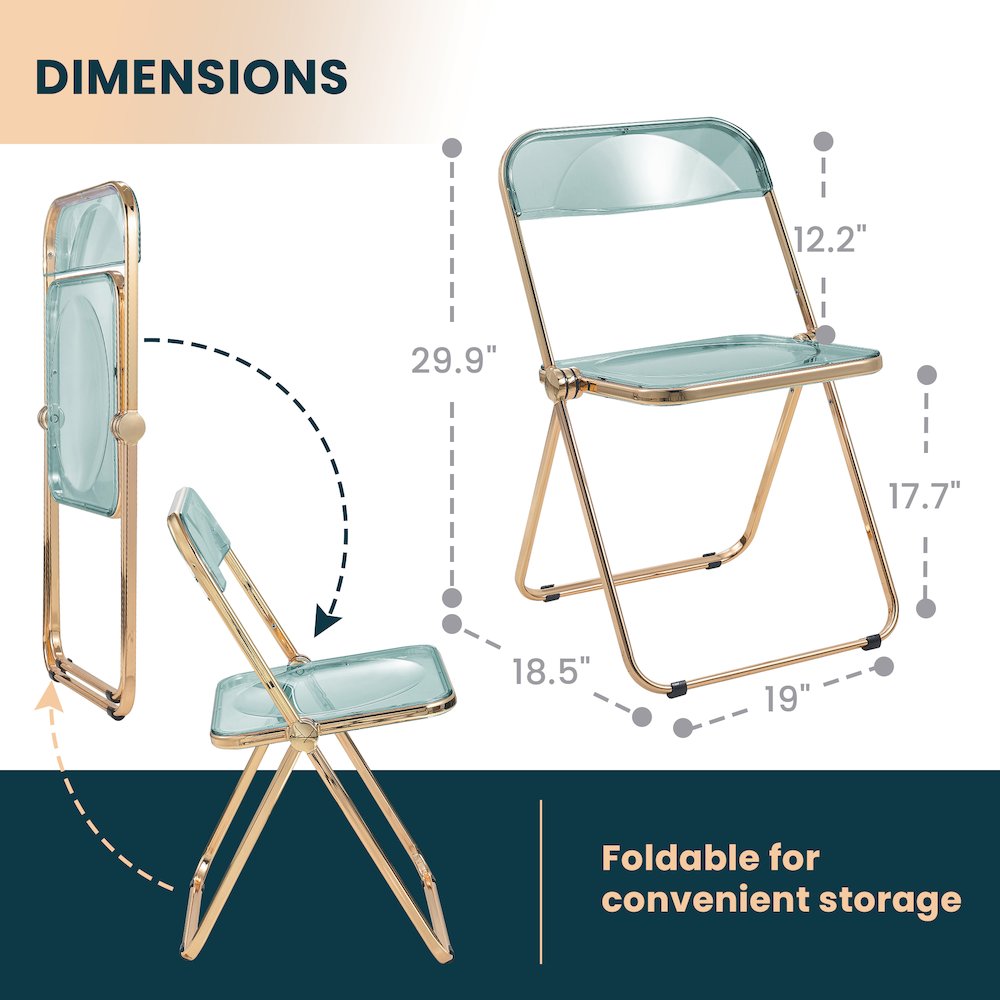 Lawrence Acrylic Folding Chair With Gold Metal Frame, Set of 4. Picture 18
