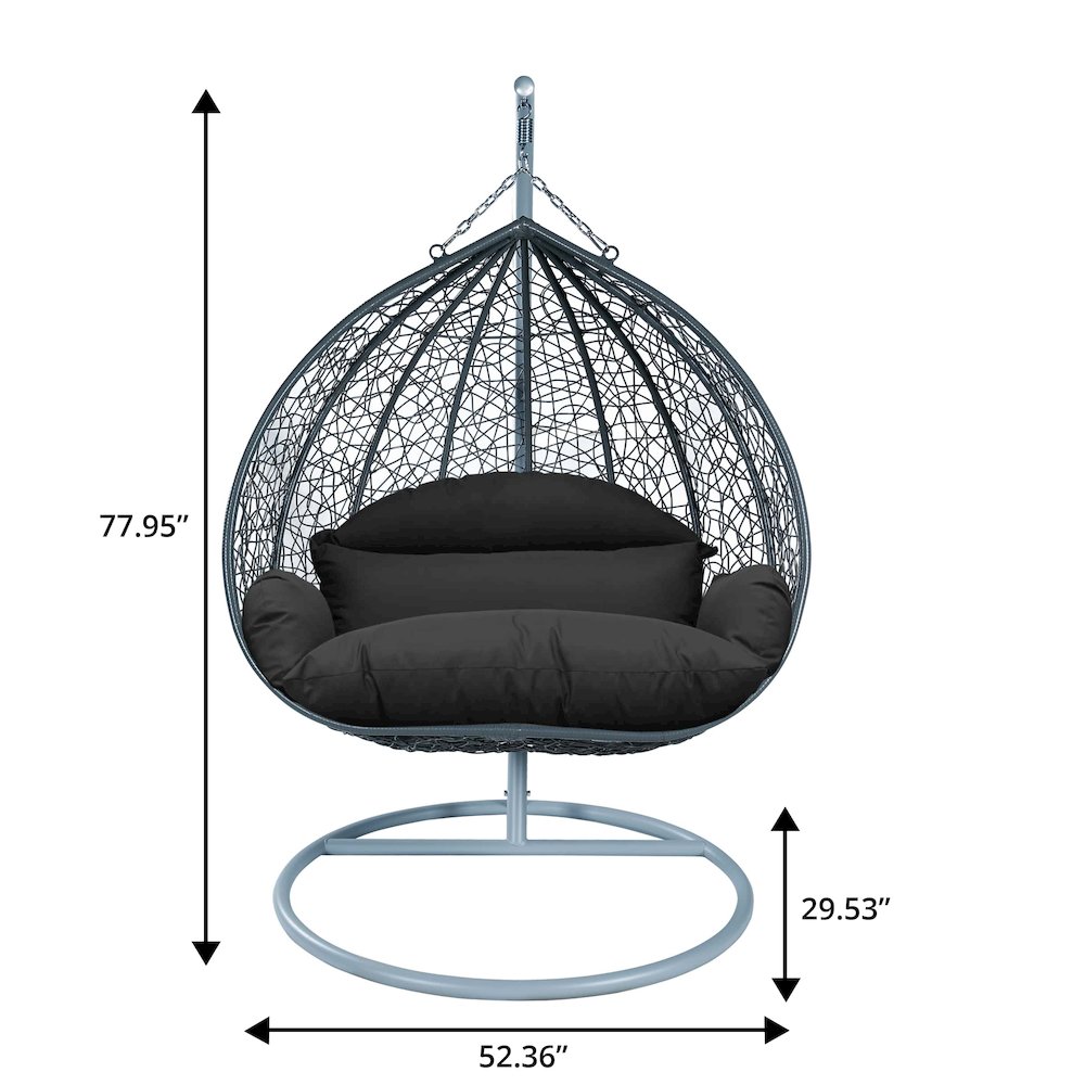 Recluse Collection Modern Outdoor Swing Chair Grey Frame with ES57 Black Cushion. Picture 12